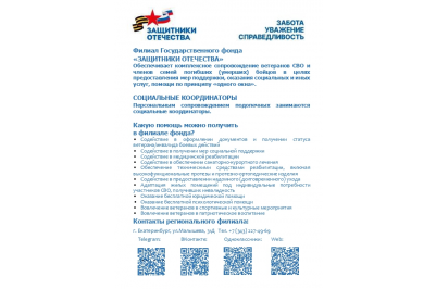 Информируем о деятельности Государственного фонда поддержки участников СВО «Защитники отечества» по Свердловской области